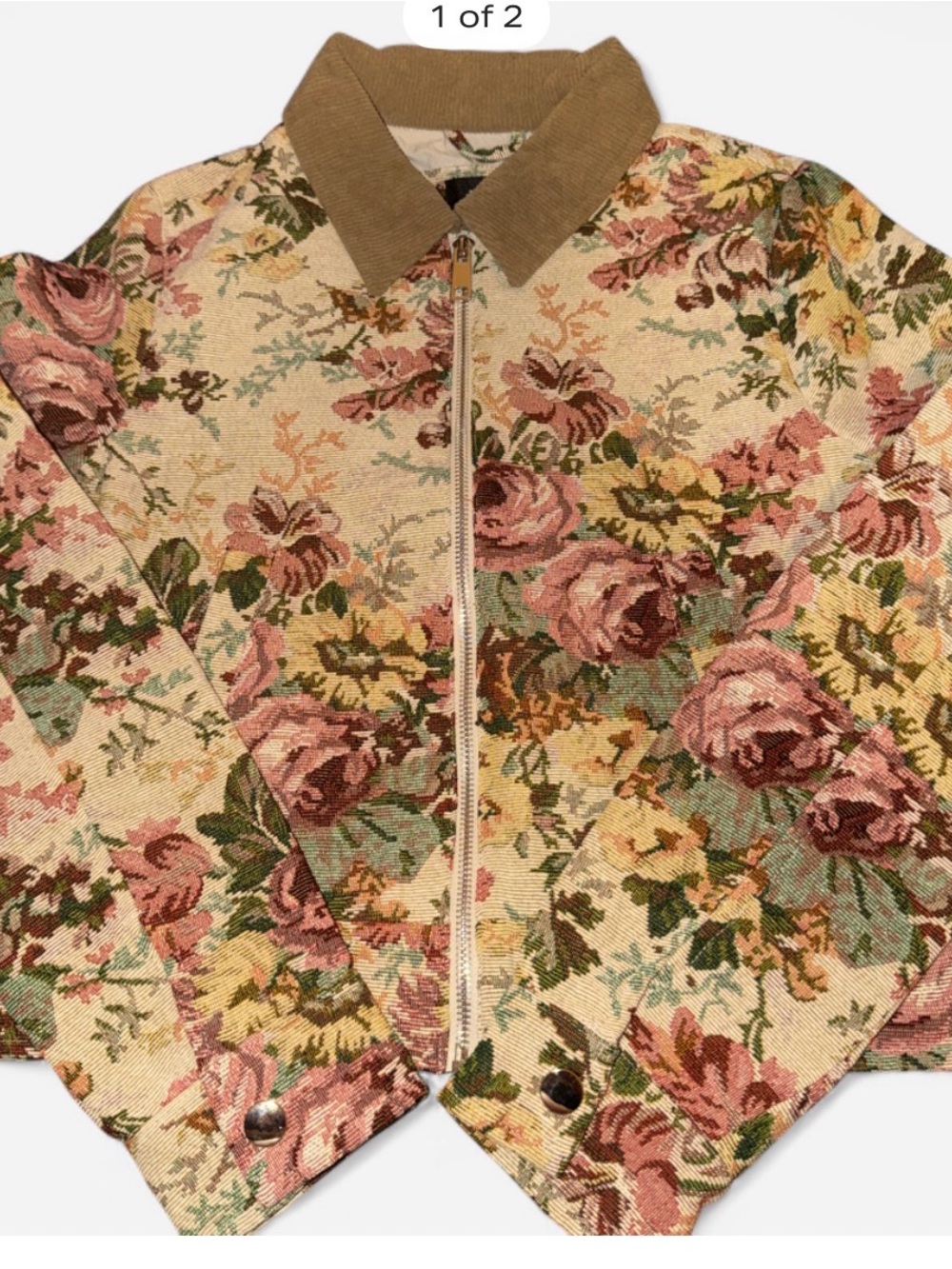Vici Floral Tapestry Bomber Jacket - Beige, Pink & Green